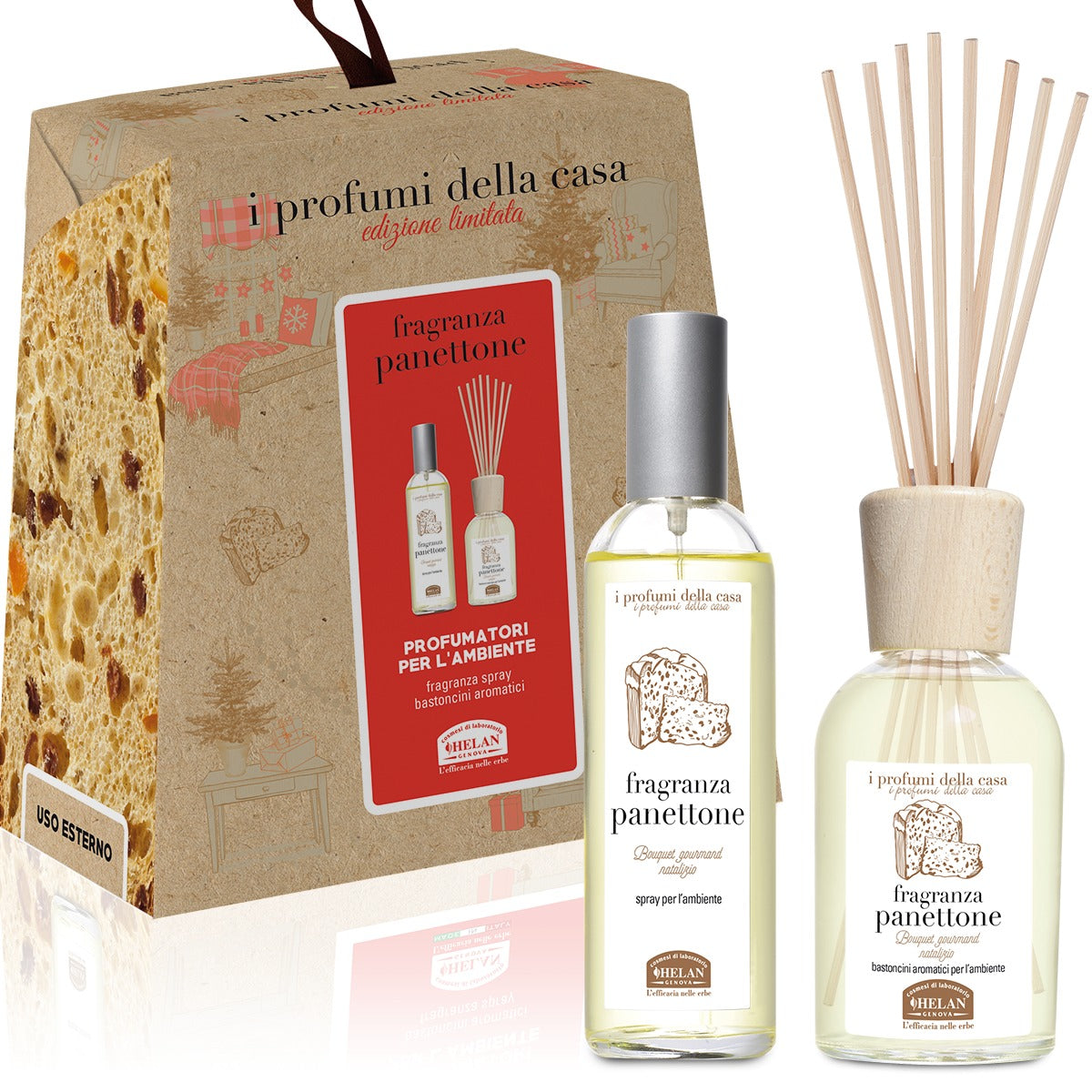 Fragranza Panettone Set Profumatori per l'Ambiente Helan, spray e bastoncini