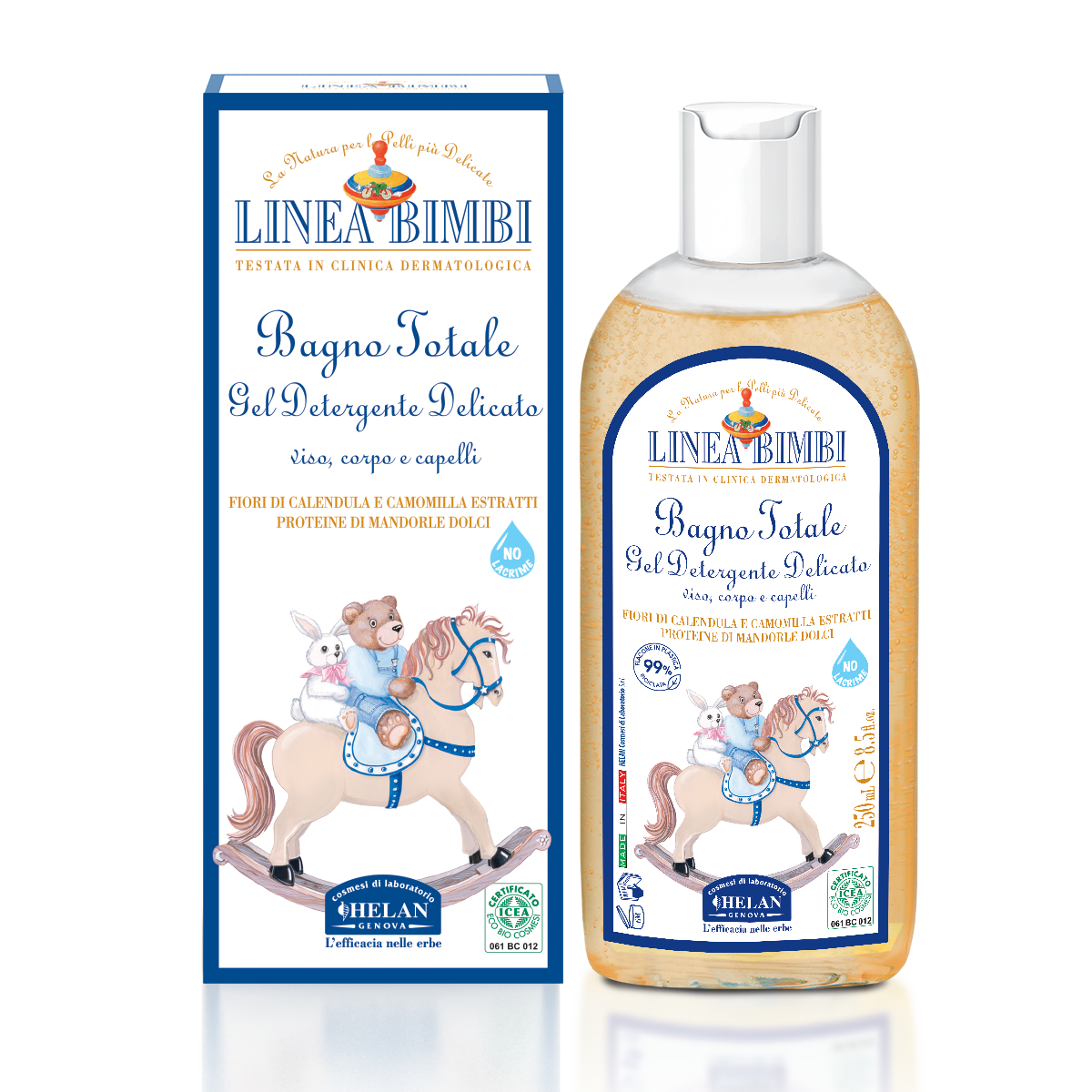 Bagno Totale Gel Detergente Delicato Linea Bimbi Helan, flacone da 250 ml