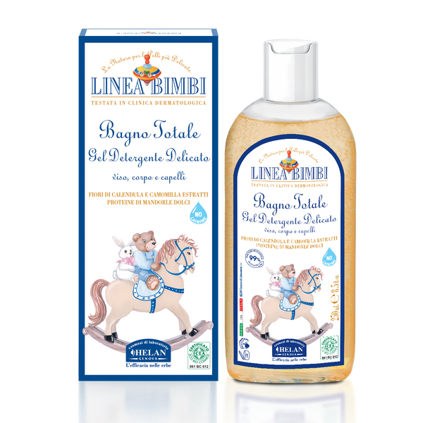 Bagno Totale Gel Detergente Delicato Linea Bimbi Helan, flacone da 250 ml