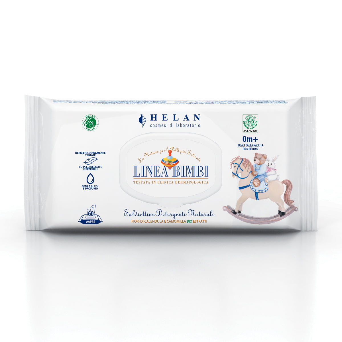 Salviettine Detergenti Naturali Linea Bimbi Helan, confezione da 60 salviette