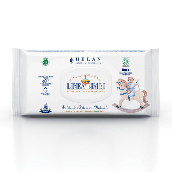 Salviettine Detergenti Naturali Linea Bimbi Helan, confezione da 60 salviette